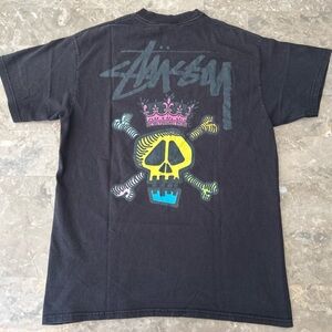 Vintage Early 2000s Stussy Skull Crown Back Graphic Tee Medium 19.5x27.5